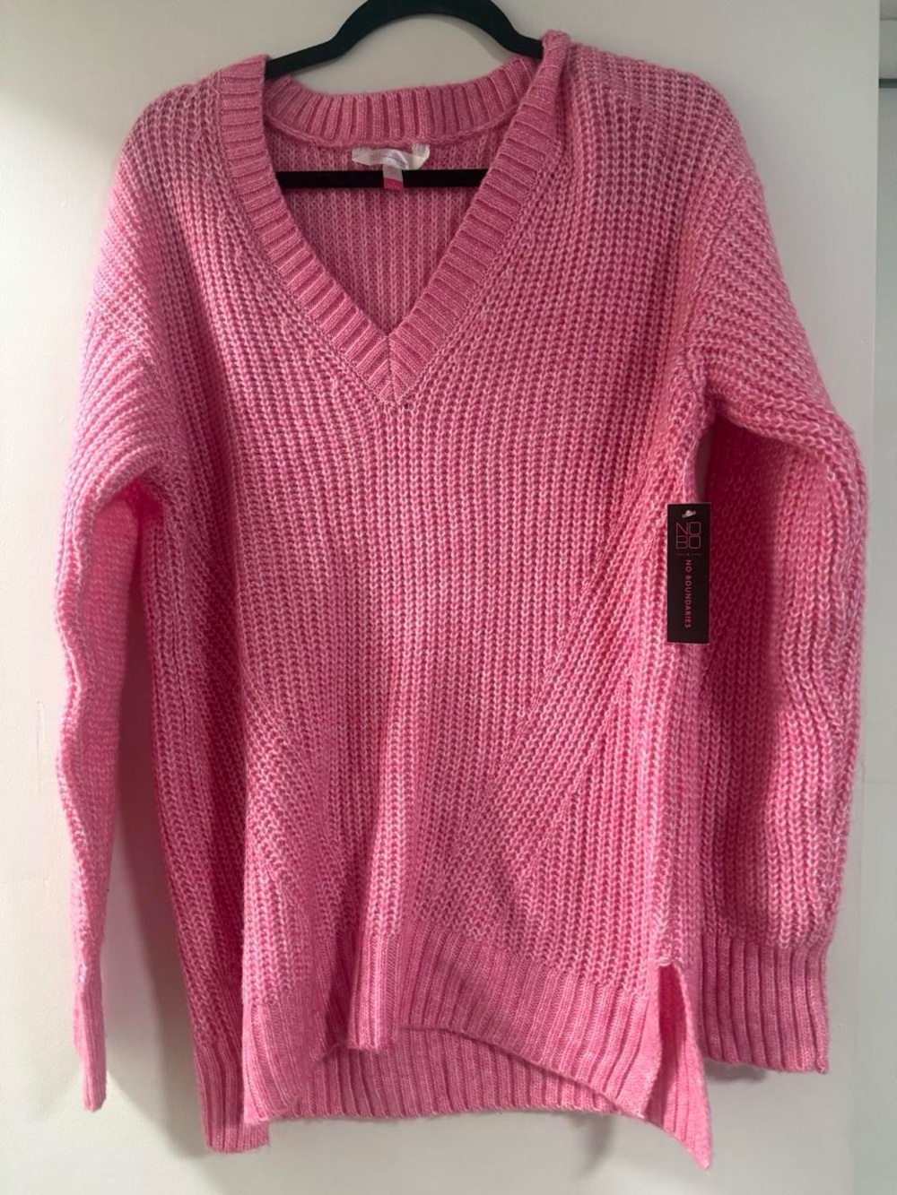 No Boundaries Pink V-Neck Chunky Knit Sweater